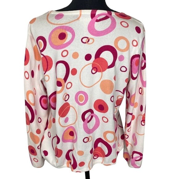 TIMBERLEA Sweater Button Front Long Sleeve White Pink M 63-9 - Picture 2 of 12